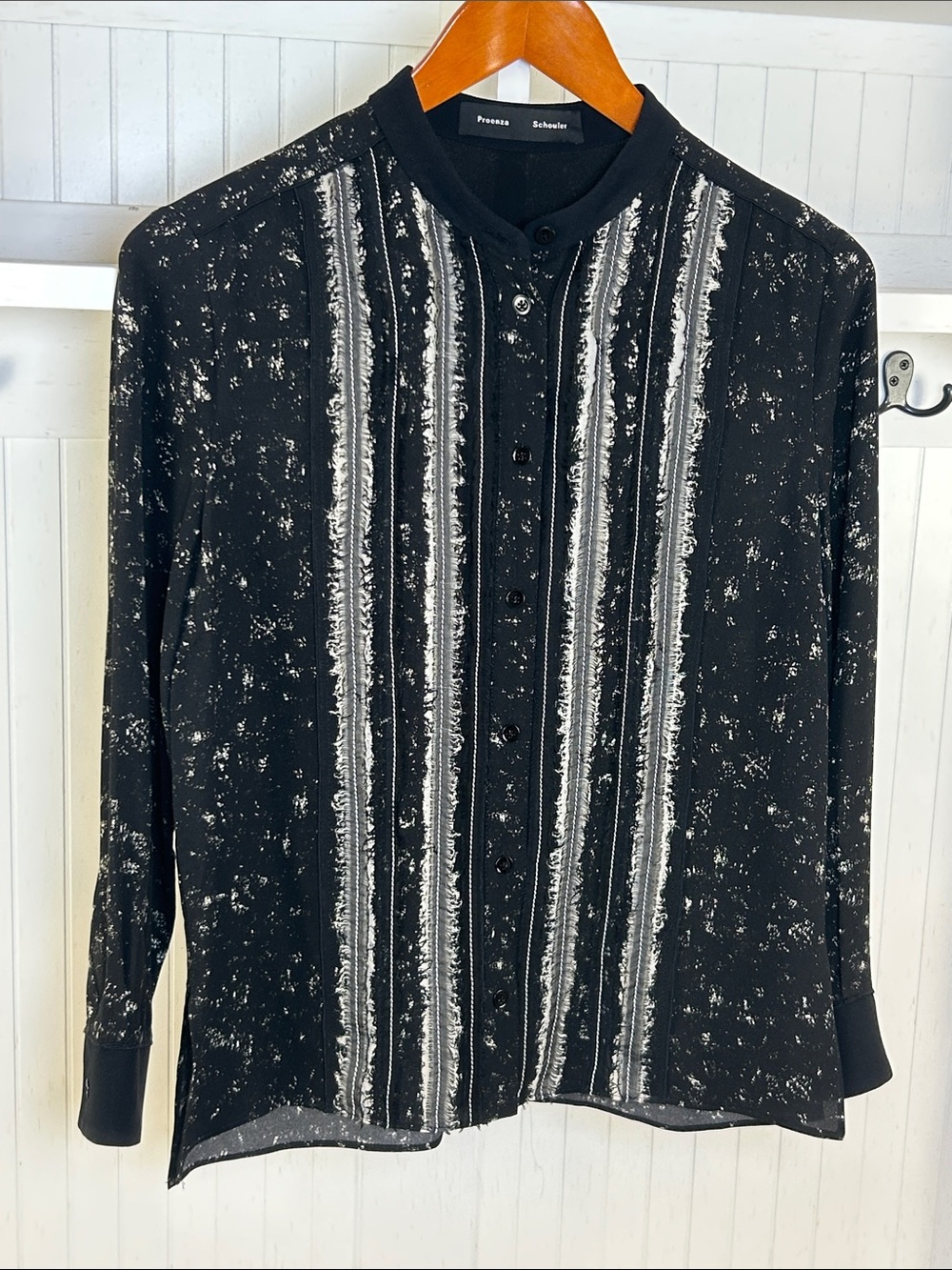 Proenza Schouler Black Abstract Frayed Designer Blouse